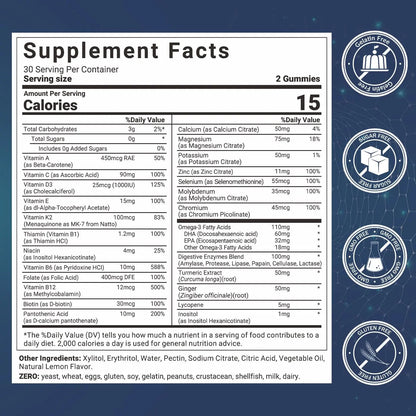 Mens Multivitamins Gummies with Vitamins A C D K E, B Complex, Omega-3, Digestive Enzymes, Lycopene, Calcium, Magnesium, Zinc WiszeenBuy Supplements Australia