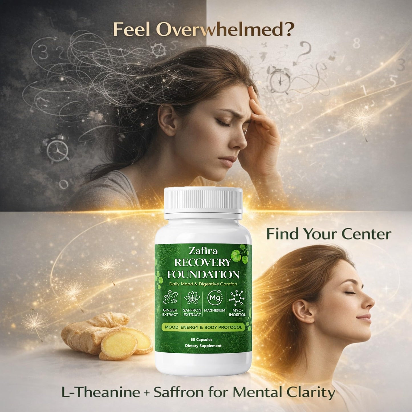 DYDUON Zafira Recovery Foundation Capsules – Mental Clarity, Hair & Mood Support, Natural Herbal Formula with Saffron Extract, Ginger Extract, L-Theanine, Myo-Inositol, Non-GMO, 60 Capsules DYDUONBuy Supplements Australia