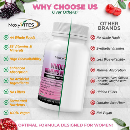 Methylated Multivitamin for Women with Iron - Womens Multivitamin with 44 Organic Whole Food & Fermented Nutrients MoxyVites