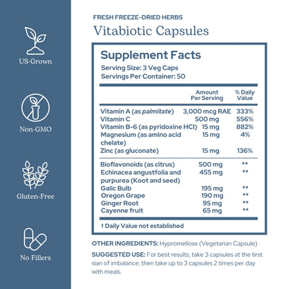 Eclectic Herb - Vitabiotic Capsules | Immune Support | Natural Herbal Multivitamin Supplement | Freeze Dried, Organic, Non-GMO, Vegan, Whole Herb (150 CT | 750 mg) ECLECTIC INSTITUTEBuy Supplements Australia