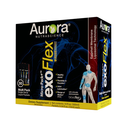 Aurora Nutrascience Micro-Pack Liposomal exoFlex+ - Liquid Vitamin C Supplement, Eggshell Membrane with BiovaFlex, Curcumin, & Boswellia, for Men & Women - 30 Single-Serve Packets Aurora NutrascienceBuy Supplements Australia