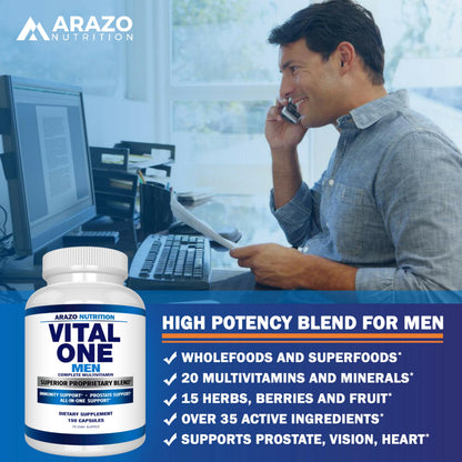 Arazo Nutrition Vital One Multivitamin for Men – Daily Wholefood Supplement - 150 Vegan Arazo NutritionBuy Supplements Australia