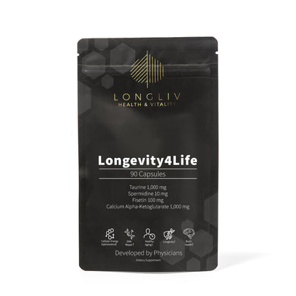 Longevity4Life - Ultimate Cellular Health Supplement - Fisetin, Taurine, Calcium Alpha-Ketoglutarate, and Spermidine Capsules for Longevity and Vitality - Made in USA - Physician Formulated LongLiv Health and VitalityBuy Supplements Australia
