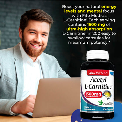 Lab - l carnitine - 1500 mg per Serving, 200 Capsules, l-carnitine - High Potency of - Acetyl FITO MEDIC'SBuy Supplements Australia