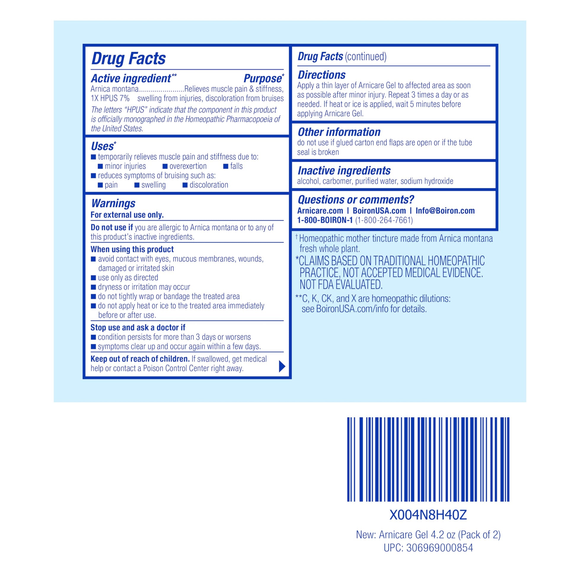 Boiron Arnicare Gel 4.2 oz (Twin Pack) for Joint Pain Relief, Muscle Pain, Muscle Soreness, and Swelling from Bruises or Injury - Non-Greasy and Fragrance-Free Arnica BoironBuy Supplements Australia