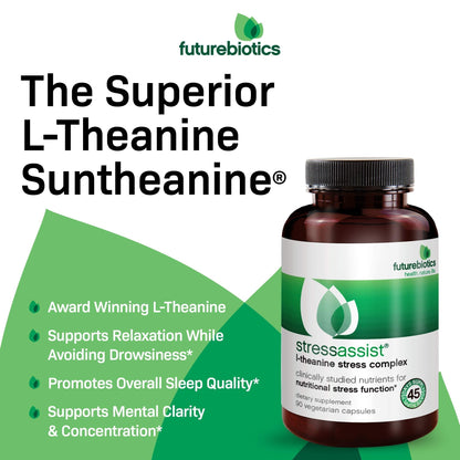 Futurebiotics Stressassist L-theanine Ashwagandha and Rhodiola Rosea Stress Complex - Natural Nutritional Stress Function, 90 Vegetarian Capsules FuturebioticsBuy Supplements Australia