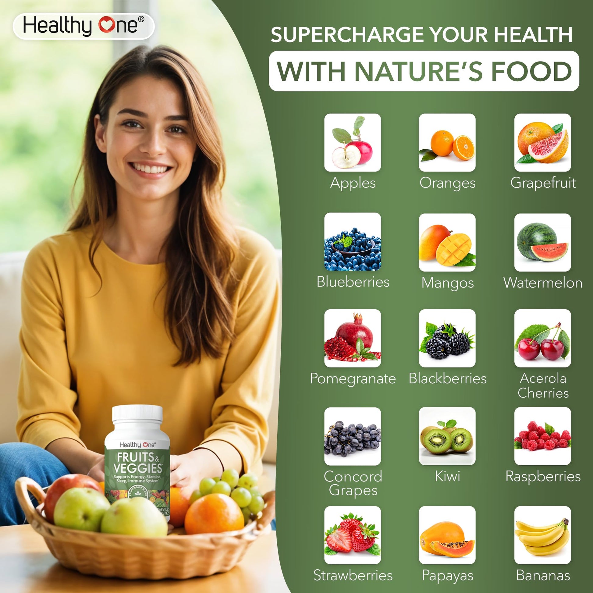 Fruits & Veggies Formula - 27 Premium Whole Foods - Organic Ingredients - Equals 3 Servings of Fruits & Vegetables - Improve Energy, Focus & Immune Function - Fiber - Antioxidants - 150ct (75 Serv) Healthy OneBuy Supplements Australia