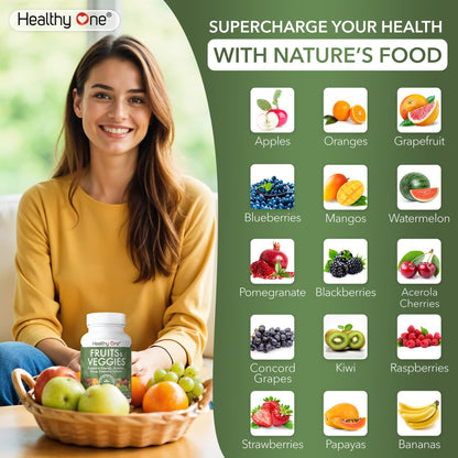 Fruits & Veggies Formula - 27 Premium Whole Foods - Organic Ingredients - Equals 3 Servings of Fruits & Vegetables - Improve Energy, Focus & Immune Function - Fiber - Antioxidants - 150ct (75 Serv) Healthy OneBuy Supplements Australia
