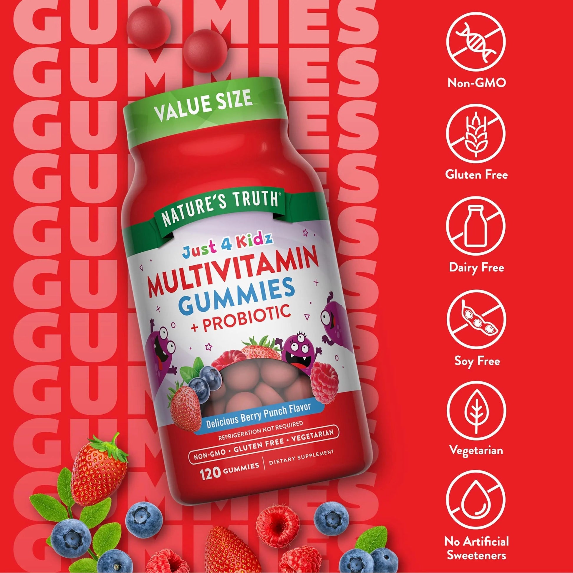 Nature's Truth Kids Multivitamin Gummies with Probiotics | 120 Count | Berry Punch Flavor | Vegetarian, Non-GMO & Gluten Free Supplement Nature's Truth