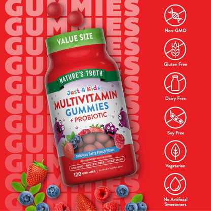 Nature's Truth Kids Multivitamin Gummies with Probiotics | 120 Count | Berry Punch Flavor | Vegetarian, Non-GMO & Gluten Free Supplement Nature's Truth