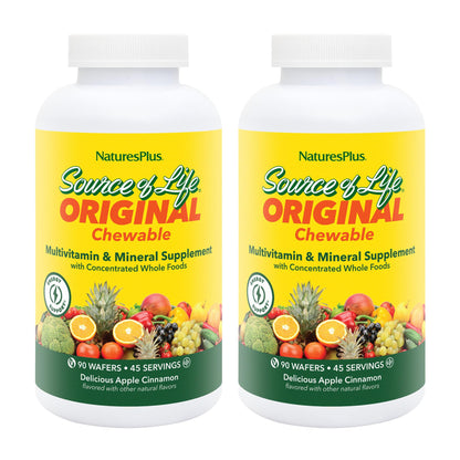 Natures Plus Source of Life Adult’s Chewable, Apple Cinnamon - 90 Wafers, Pack of 2 - Multi-Vitamin & Mineral Supplement - Gluten Free, Vegetarian - 90 Total Servings NaturesPlusBuy Supplements Australia