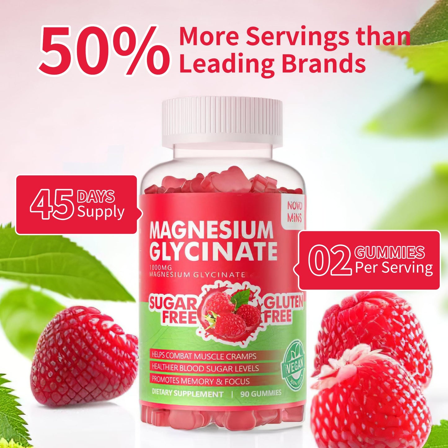 90 CT Magnesium Glycinate Gummies 1000mg - Sugar Free Magnesium Potassium Supplement with Vitamin D, B6, CoQ10 for Calm Mood & Sleep Support