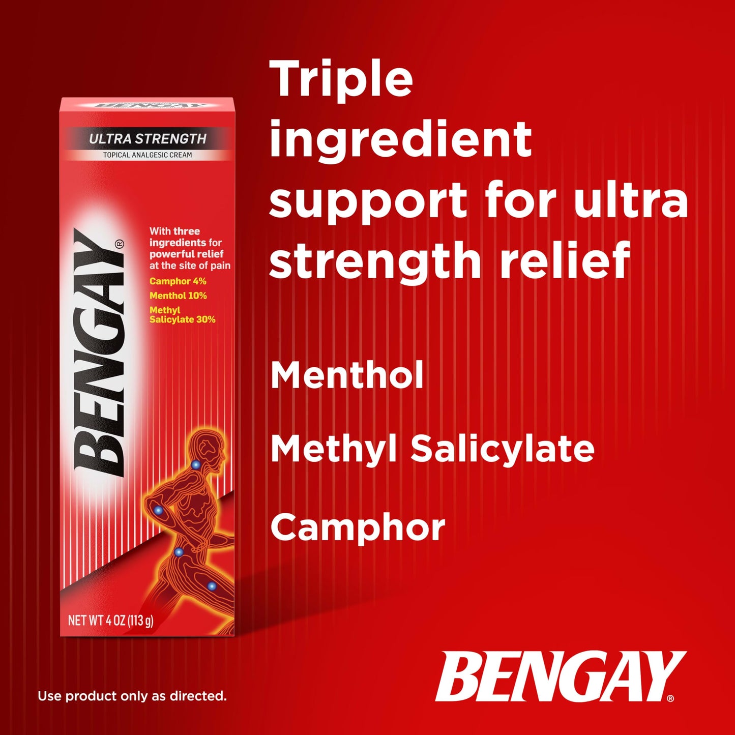 Bengay Ultra Strength Topical Pain Relief Cream, Non-Greasy Topical Analgesic for Minor Arthritis, Muscle, Joint and Back Pain, Camphor, Menthol and Methyl Salicylate, 4 OZ BengayBuy Supplements Australia