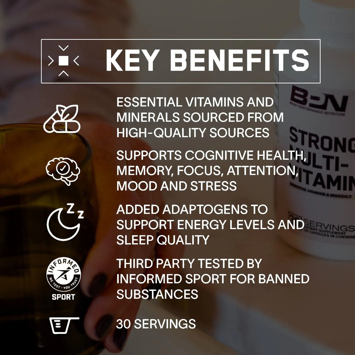 BARE PERFORMANCE NUTRITION BPN Strong Multi-Vitamin 30 Day Supply + Recover Post-Workout Muscle Recovery Drink Mix BARE PERFORMANCE NUTRITION