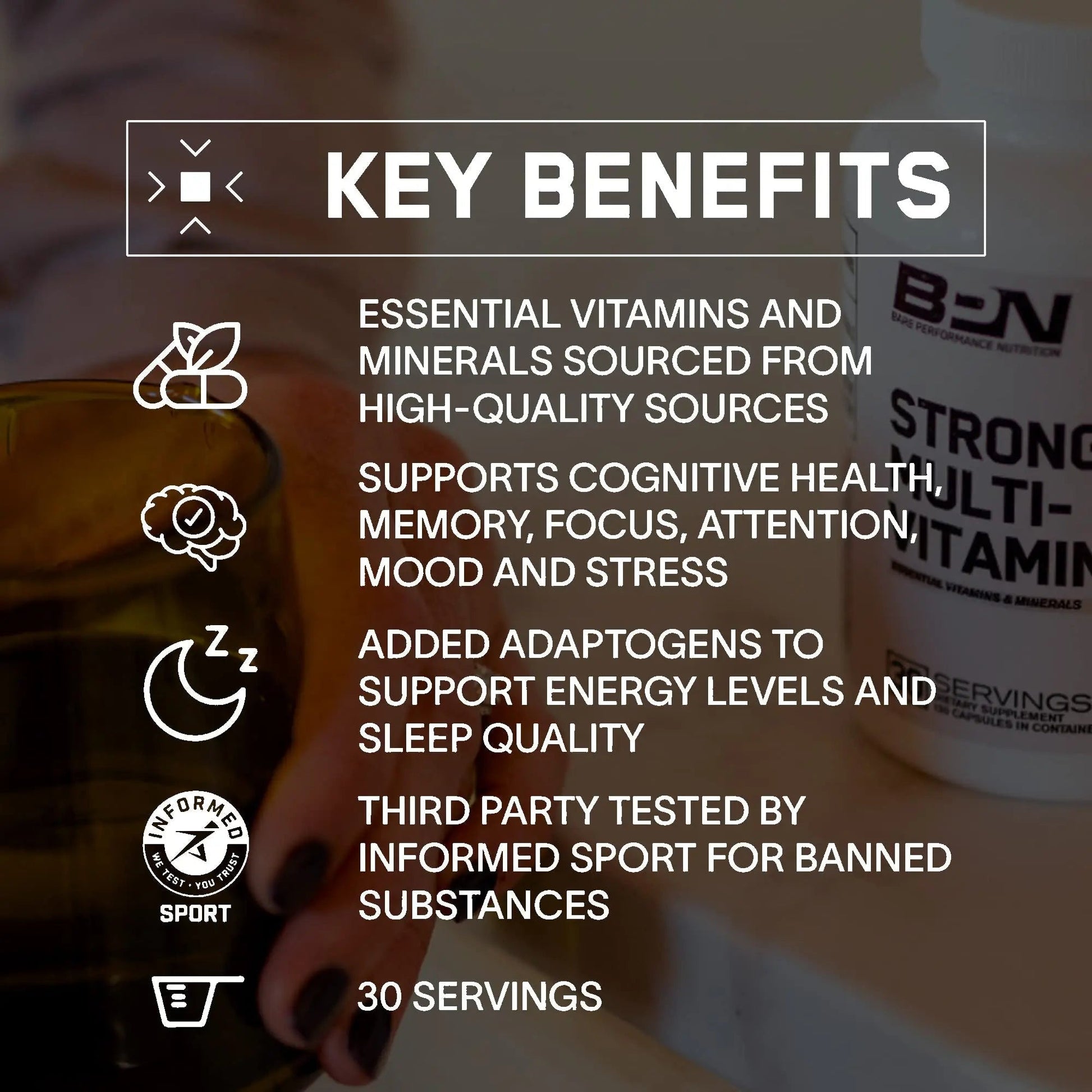 BARE PERFORMANCE NUTRITION BPN Strong Multi-Vitamin 30 Day Supply + Recover Post-Workout Muscle Recovery Drink Mix BARE PERFORMANCE NUTRITION
