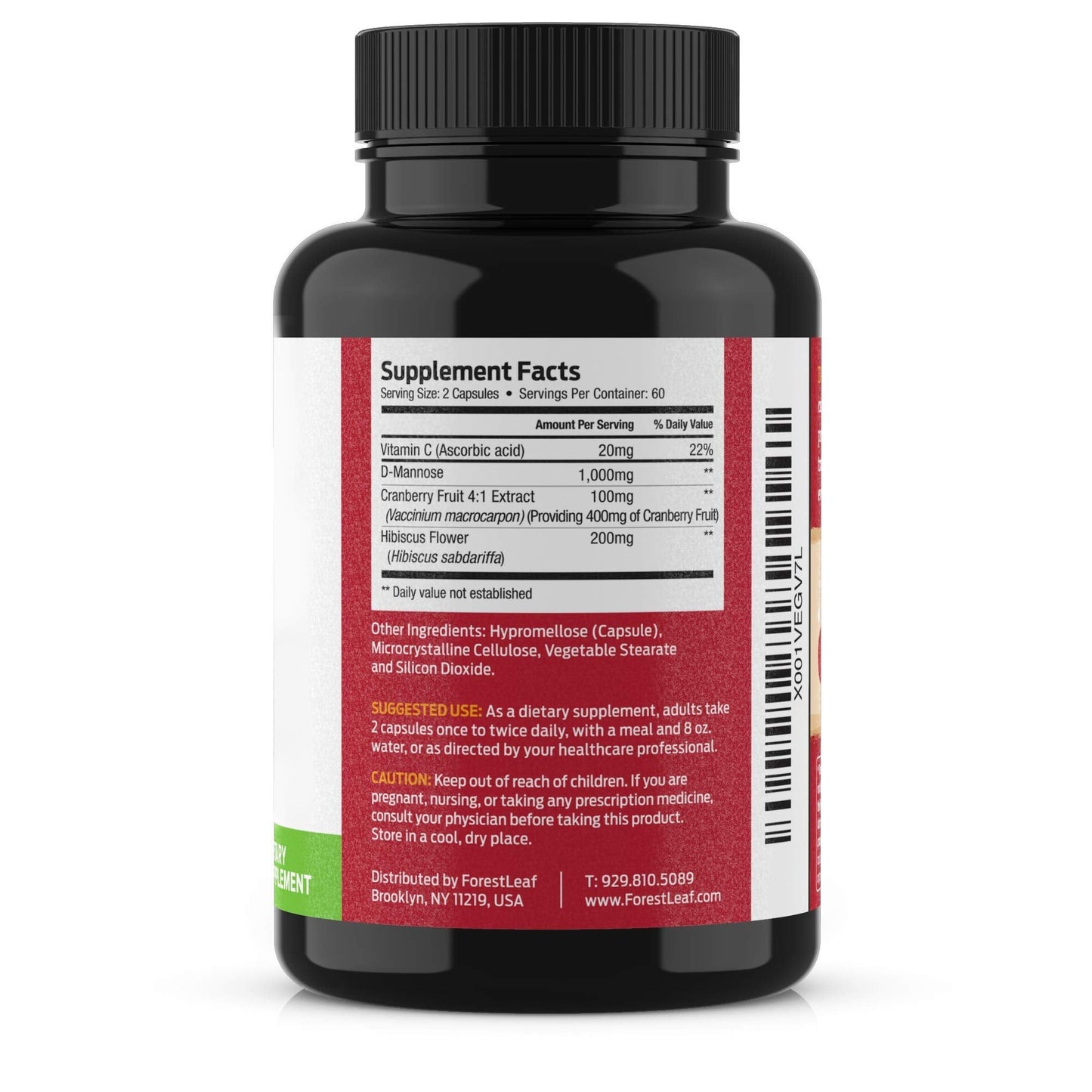 ForestLeaf D Mannose Supplements for Women & Men - D-Mannose 1000mg Capsules with Cranberry, Hibiscus & VIT C - DMannose Pills for UTI