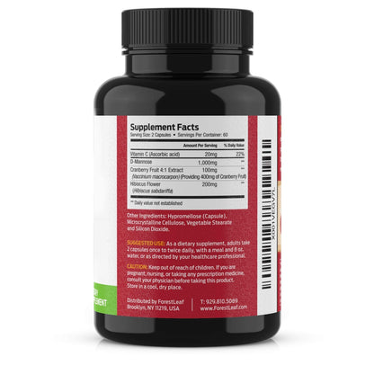 ForestLeaf D Mannose Supplements for Women & Men - D-Mannose 1000mg Capsules with Cranberry, Hibiscus & VIT C - DMannose Pills for UTI