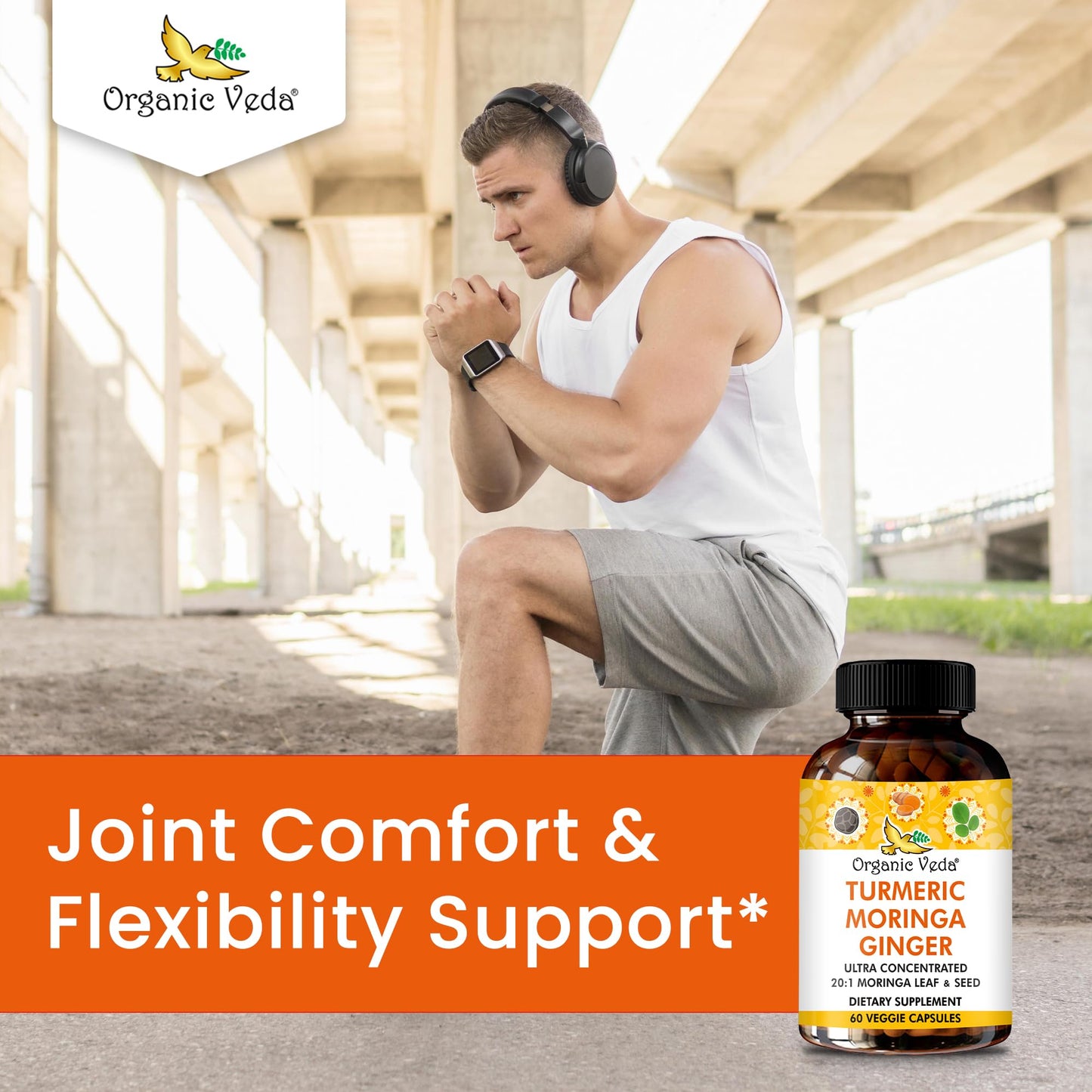 Organic Veda Turmeric Moringa Ginger Capsules - Super Antioxidants & Curcumin Supplement with 20:1 Moringa Leaf & Seed Extract, Black Pepper - Energy, Joints, Heart Health Support - 60 Vegan Pills Organic VedaBuy Supplements Australia