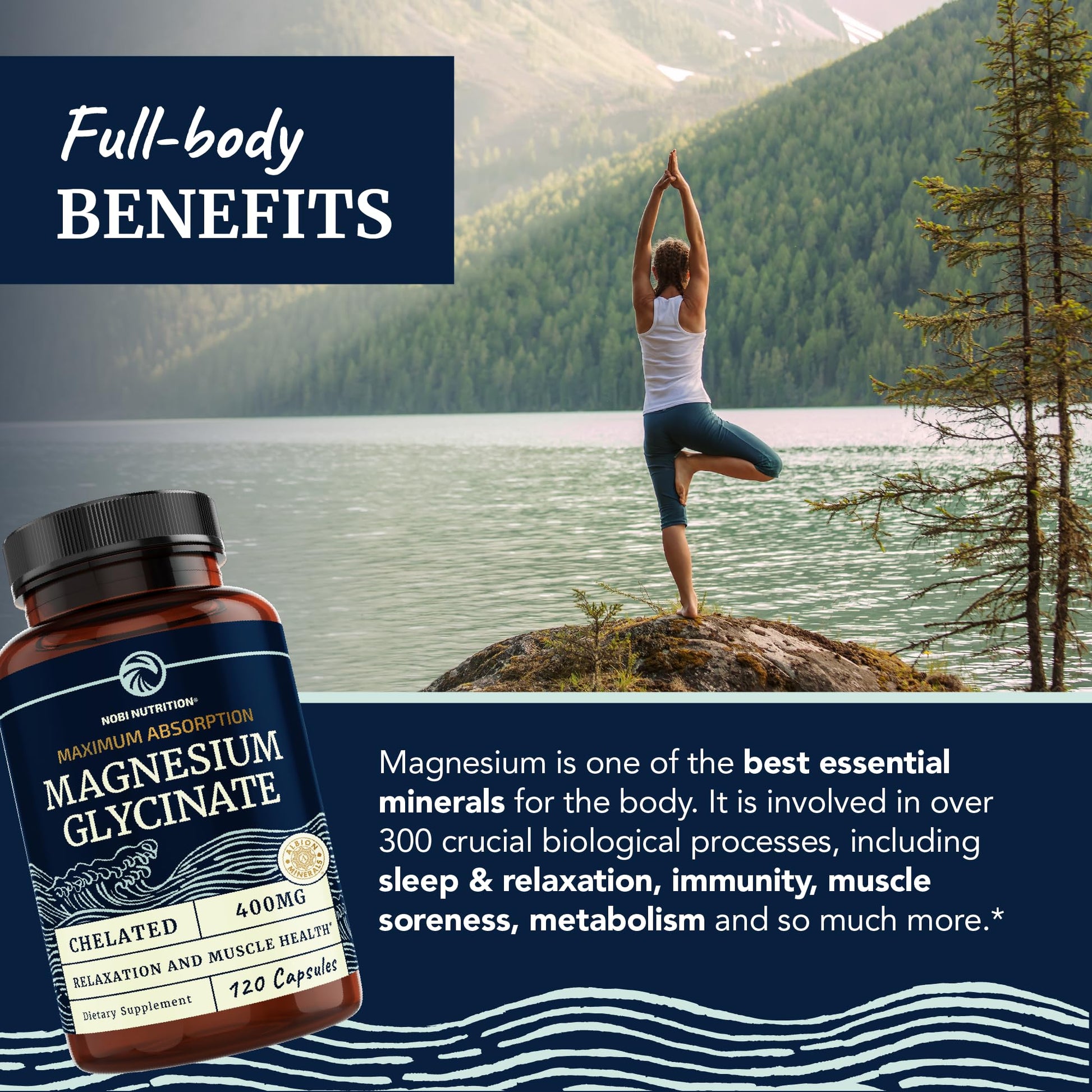Magnesium Bisglycinate 400mg | Chelated Bisglycinate for Muscle Relaxation, Bones Nobi NutritionBuy Supplements Australia