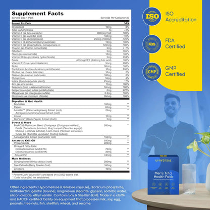 Men's Total Health Daily Vitamin Packs - 22 Essential Minerals & Vitamins for Men, All-in-One Multivitamin Supplement for Energy Universal UBuy Supplements Australia