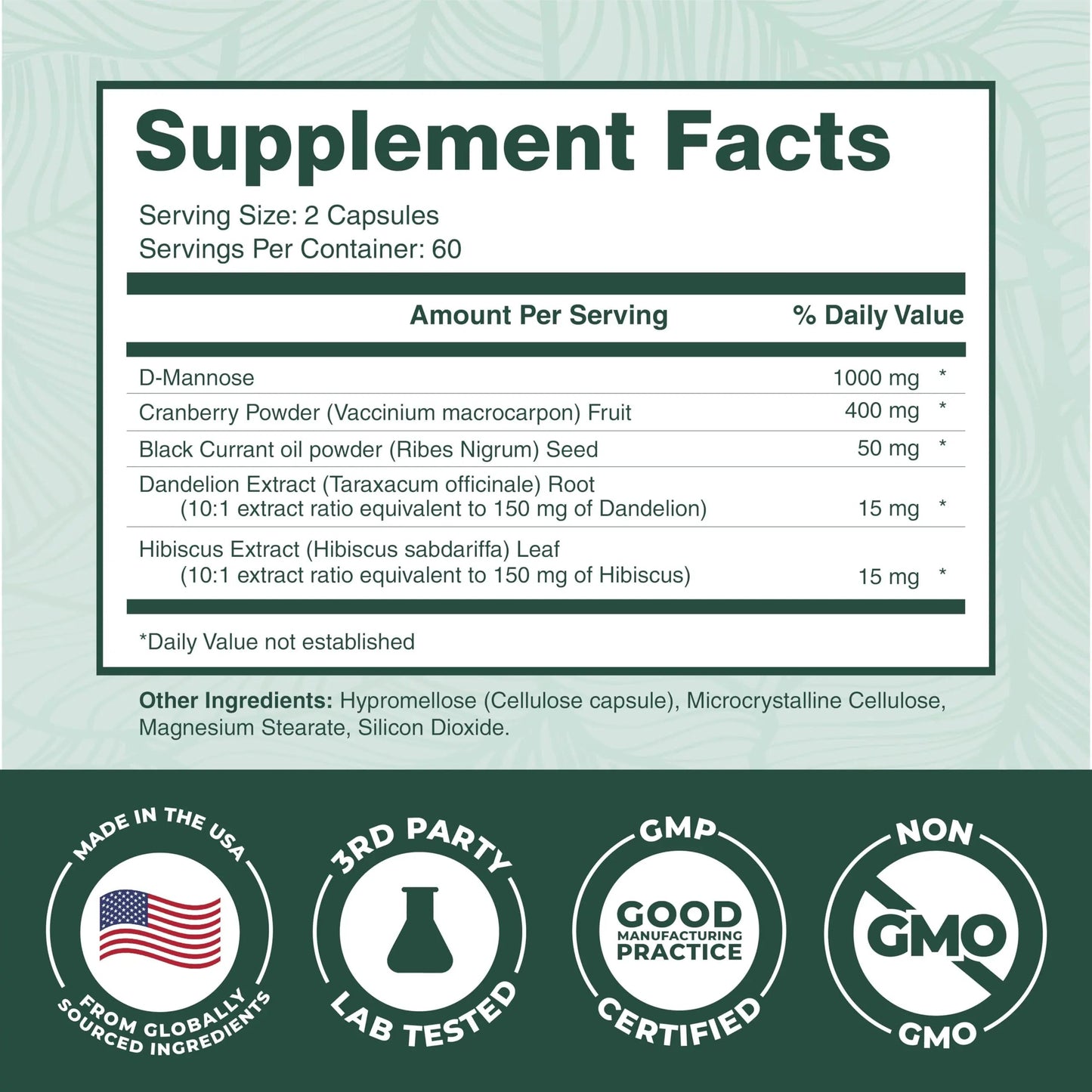 PurePremium D-Mannose with Cranberry, Hibiscus & Dandelion - 1000mg D-Mannose Supplements for Women Supports Urinary Tract Health & Bladder Health - Made in USA, Vegan, 120 Capsules, 2 Month Supply PurePremium SupplementsBuy Supplements Australia
