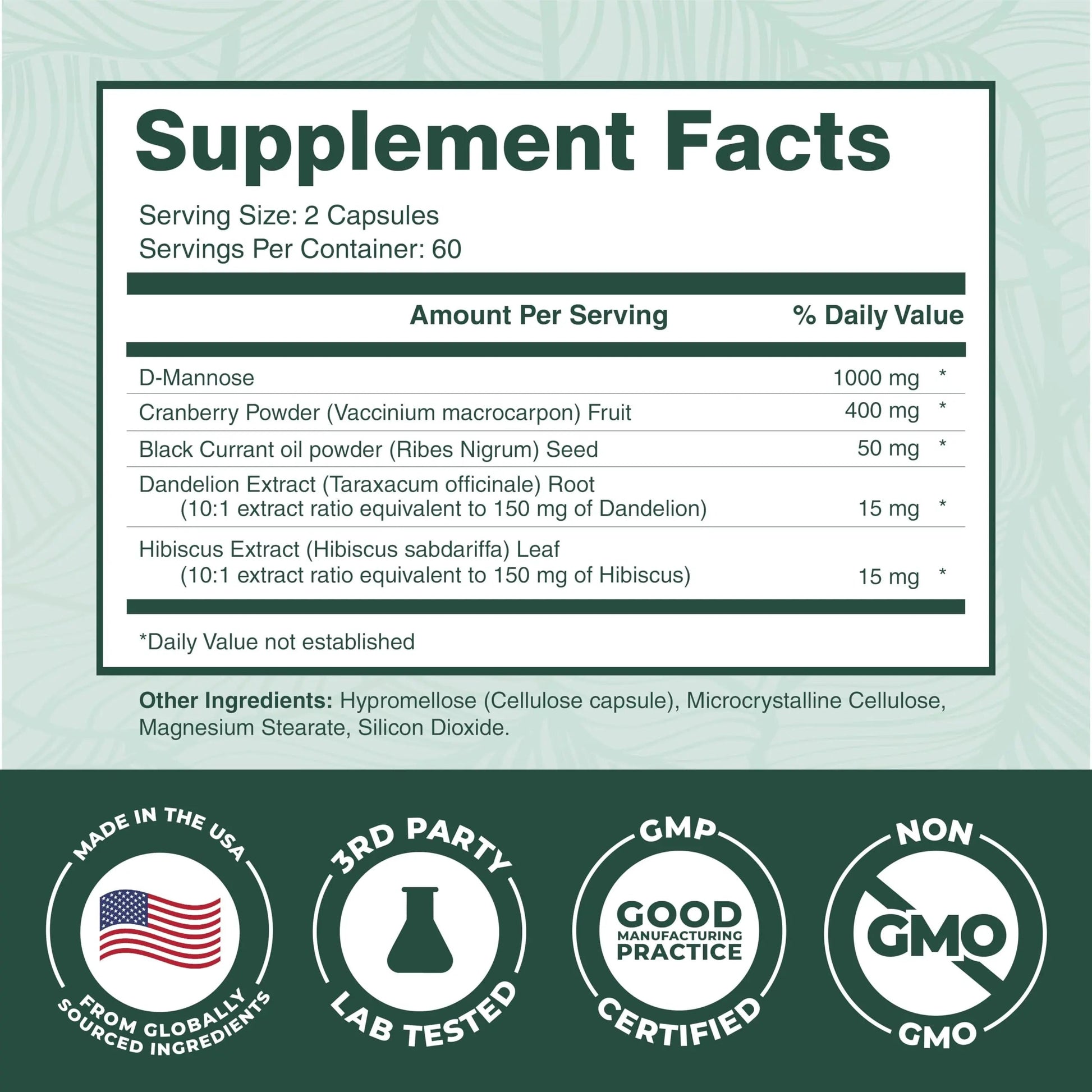 PurePremium D-Mannose with Cranberry, Hibiscus & Dandelion - 1000mg D-Mannose Supplements for Women Supports Urinary Tract Health & Bladder Health - Made in USA, Vegan, 120 Capsules, 2 Month Supply PurePremium SupplementsBuy Supplements Australia
