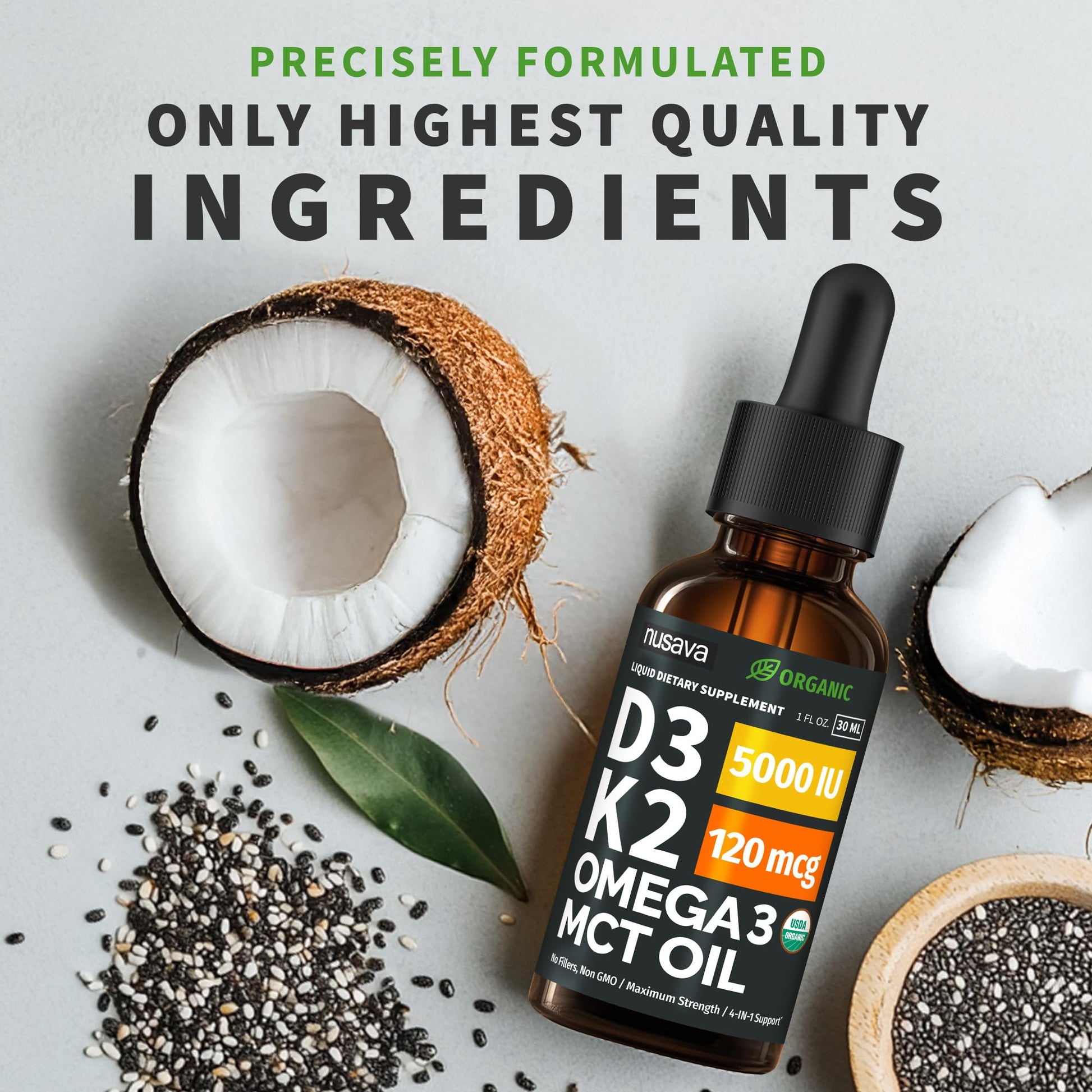 (2 Pack) Organic Vitamin D3 K2 Drops with MCT Oil Omega 3, 5000 IU, Maximum Strength Vitamin D Liquid, No Fillers, Non-GMO Liquid D3 for Faster Absorption and Immune Support (Unflavored, 2 Fl Oz) NUSAVABuy Supplements Australia