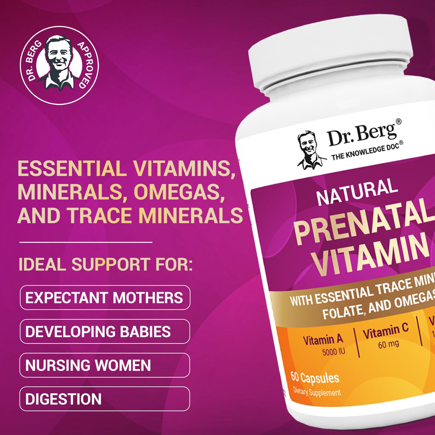 Dr. Berg Natural Prenatal Vitamins for Women (Pregnant & Nursing) - Prenatal Vitamins with Folate, Vitamins, Minerals, Omegas, &11 Powerful Superfoods - Womens Prenatal Multivitamin - 60 Capsules Dr. Berg NutritionalsBuy Supplements Australia