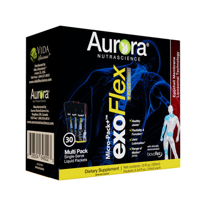 Aurora Nutrascience Micro-Pack Liposomal exoFlex+ - Liquid Vitamin C Supplement, Eggshell Membrane with BiovaFlex, Curcumin, & Boswellia, for Men & Women - 30 Single-Serve Packets Aurora NutrascienceBuy Supplements Australia