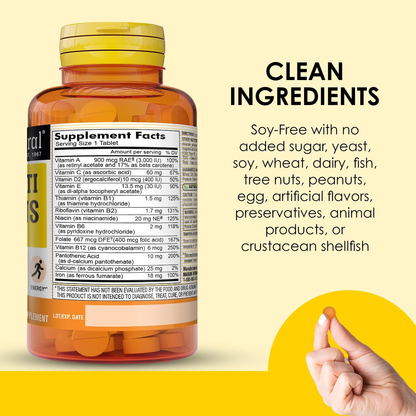 MASON NATURAL Mini Multi Vitamins with Iron, Vitamins A, C, D, E, B1, B2, B3, B6, B12, Folate and Calcium for Overall Health MASON NATURALBuy Supplements Australia