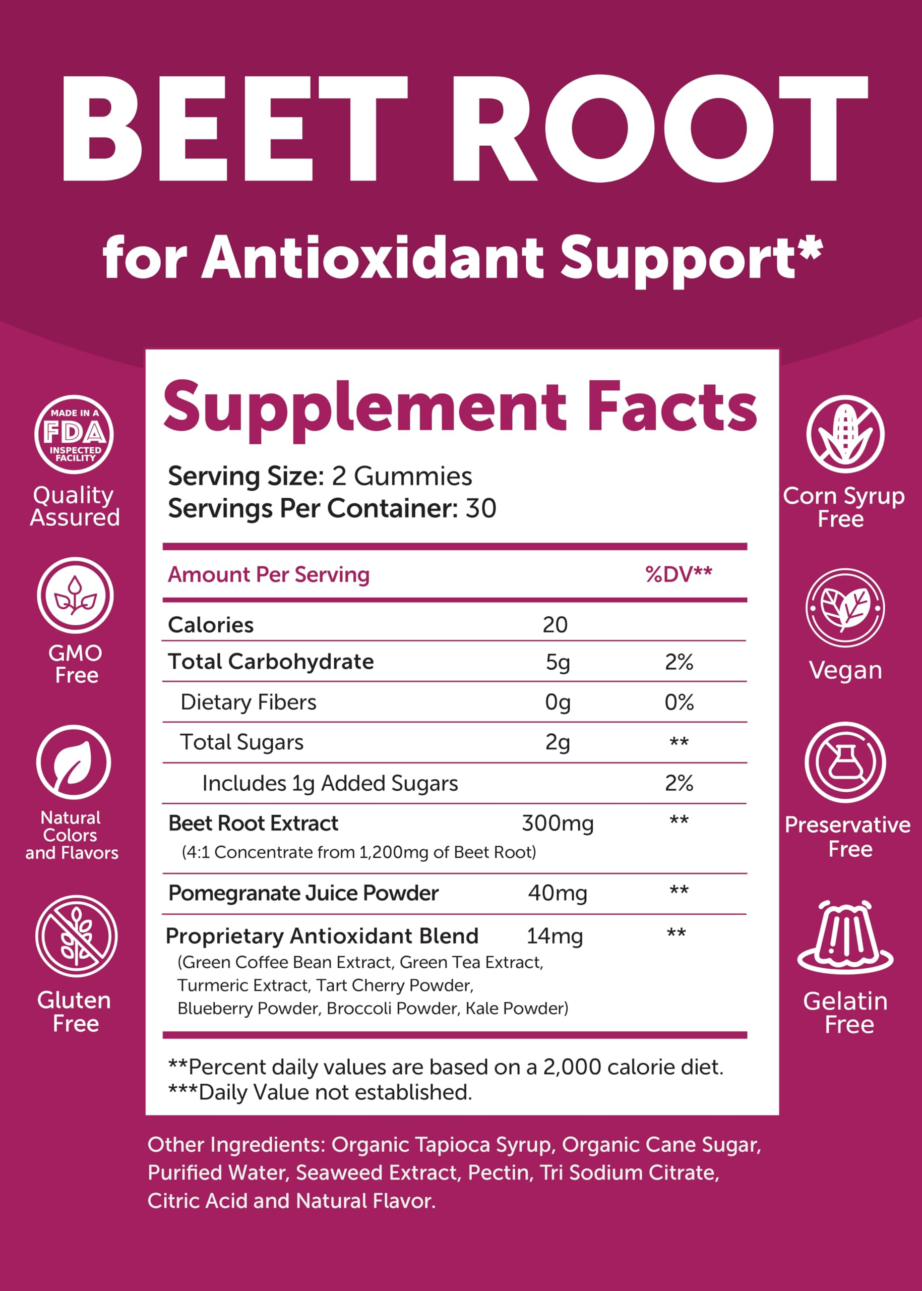 Lunakai USA Made Beet Root Gummies with Antioxidant Blend - Delicious Non-GMO Beet Chews, 60ct LunakaiBuy Supplements Australia
