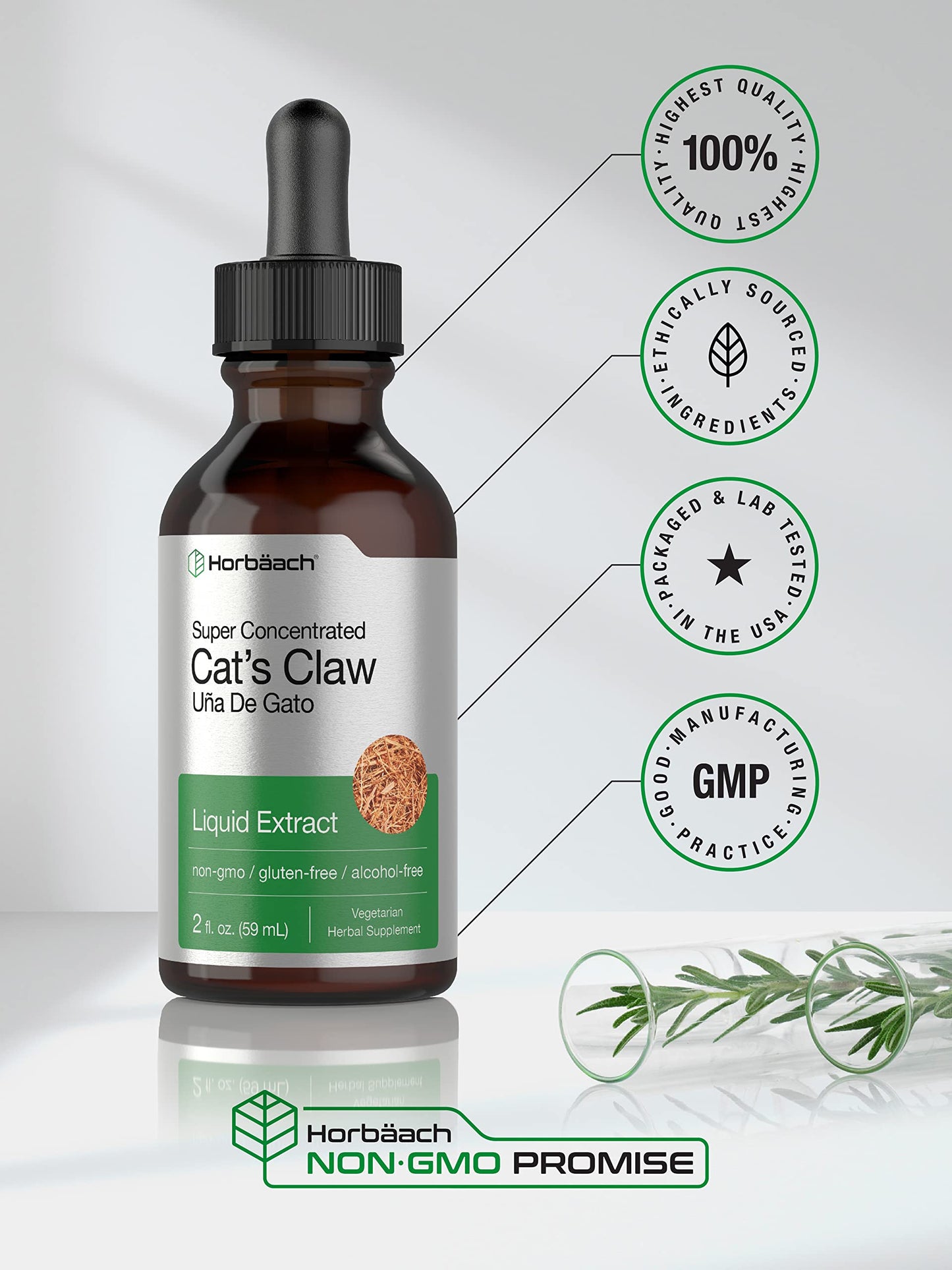 Cats Claw Herb Extract Tincture | 2 Fl Oz | Alcohol Free | Vegetarian, Non-GMO, Gluten HorbäachBuy Supplements Australia
