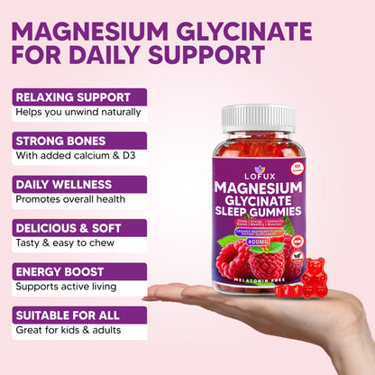 Lofux Magnesium Glycinate Gummies 400mg, Sugar Free Magnesium Gummies for Adults Women, Men, Chewable Supplement Gummy with L-Threonate, Vitamin D, B6, CoQ10 - for Calm, Sleep, Body Relaxation, 120 Ct LofuxBuy Supplements Australia