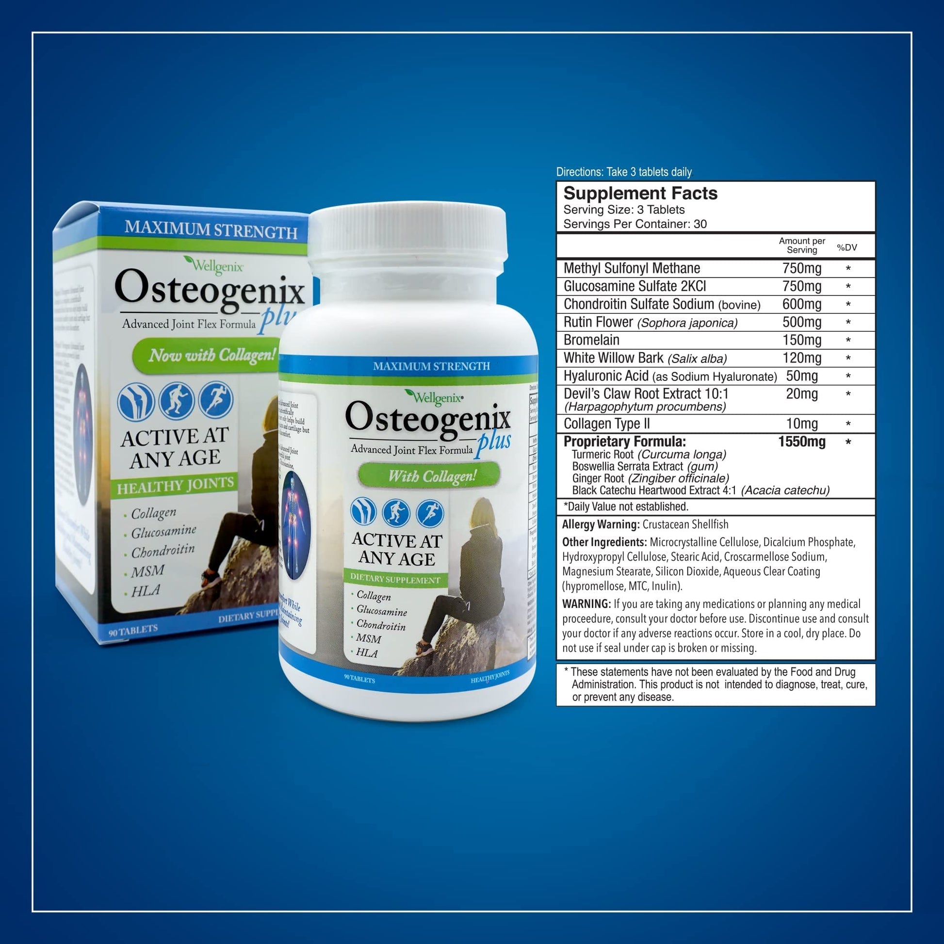 Wellgenix Osteogenix Advanced Joint Flex Formula (90 Ct) - Knee Supplement with Collagen II, Glucosamine, Chondroitin, MSM & HLA - Lubrication & Discomfort Support Tablets for Men & Women WellgenixBuy Supplements Australia