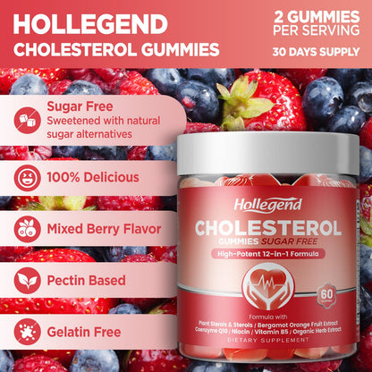 HOLLEGEND Cholesterol Supplements Gummies Sugar Free, 1500mg Plant Sterols for Cholesterol Health, Plus Citrus Bergamot, CoQ10 & Vitamins for Heart Health, Vegan, Mixed Berry Flavor, 60 Chewables HOLLEGENDBuy Supplements Australia