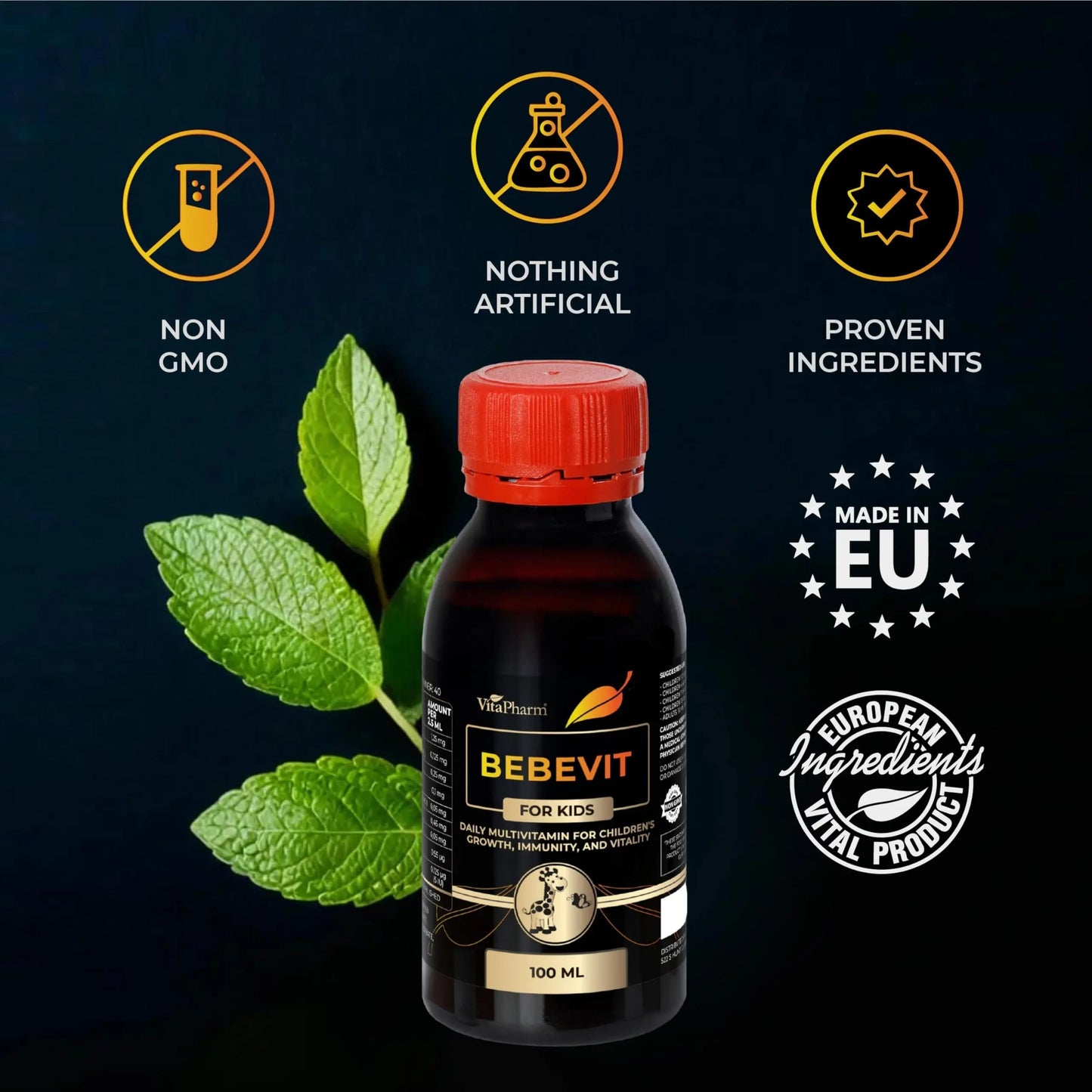 BEBEVIT Liquid Multivitamin for Kids – Sugar-Free & Non-GMO Formula with Vitamins A, C, D3, E, K2 & B-Complex – Daily Support for Growth, Immunity VitaPharmBuy Supplements Australia