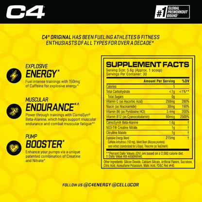 Cellucor C4 Original Pre Workout Powder Watermelon Sugar Free Preworkout Energy CellucorBuy Supplements Australia