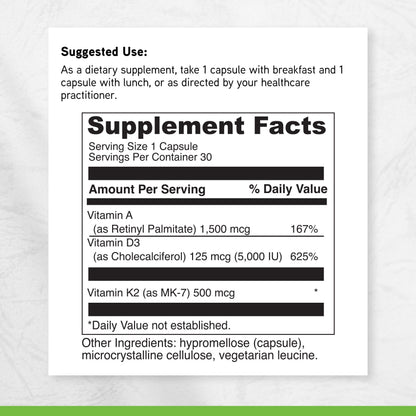 DAVINCI Labs ADK - Helps Support Bone, Heart & Immune Health - Dietary Supplement with Vitamins A, D3 & K2 (as MK-7) - Vegetarian
