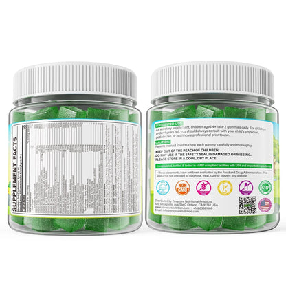 Kids Super Greens Gummies, w/Multivitamins, Spirulina, Chlorella, Spinach, Broccoli, Calcium, Omega-3 (DHA/EPA) EnvyCure