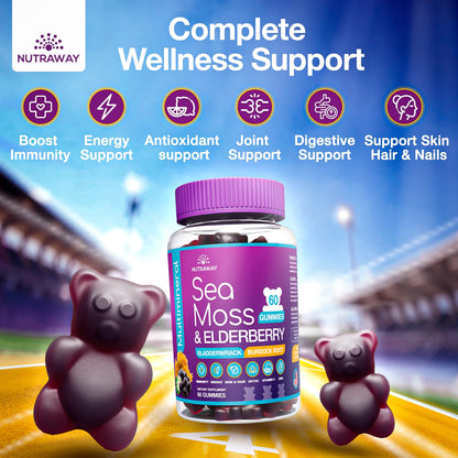 NUTRAWAY LABS Sea Moss Gummies with Elderberry, Vitamin C & Zinc - 102 Minerals from Irish Sea Moss, Bladderwrack & Burdock Root for Immune Support - Vegan Seamoss Supplement (Pack of 1) NUTRAWAY LABSBuy Supplements Australia