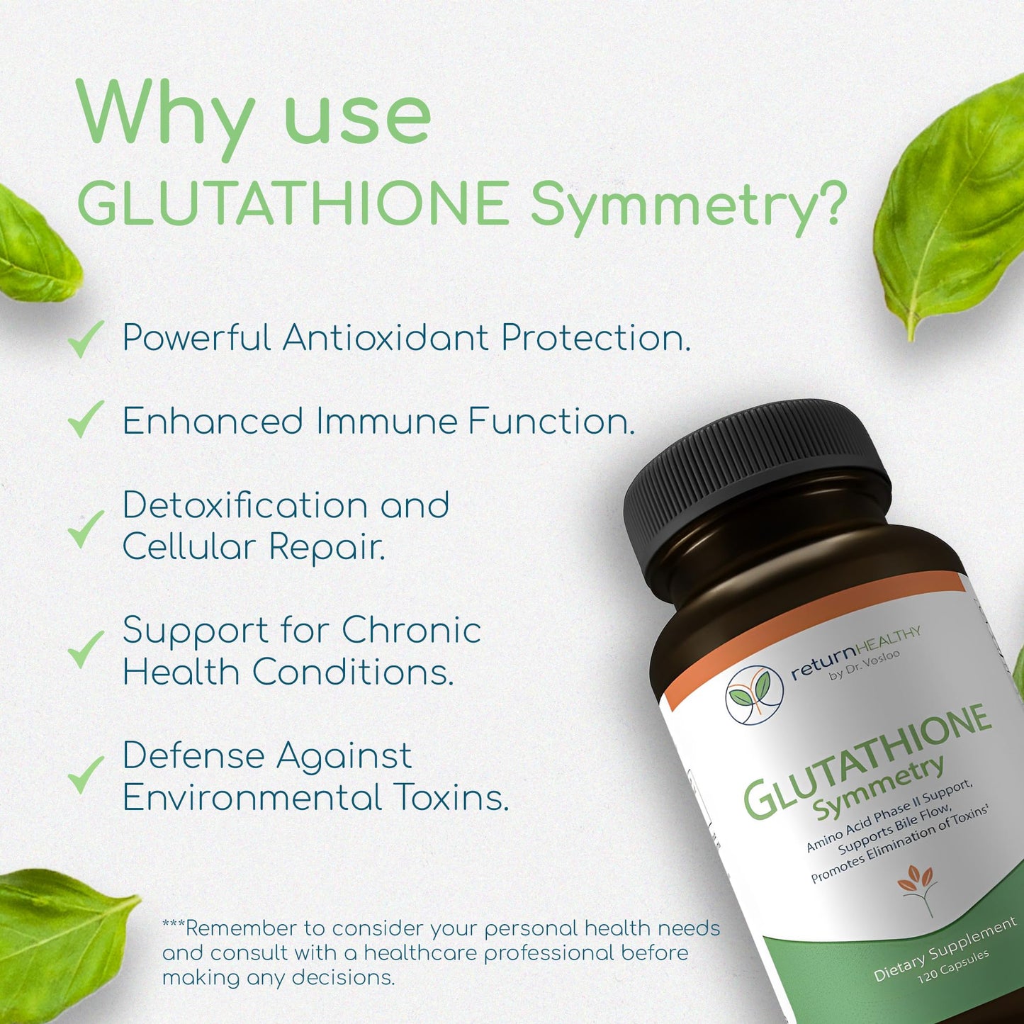 Return Healthy Glutathione Symmetry | S-Acetyl Glutathione Supplement | Antioxidants & Detoxification Supplement | Natural Cellular Support | All-Natural, Vegan, Non-GMO, 120 caps Return HealthyBuy Supplements Australia