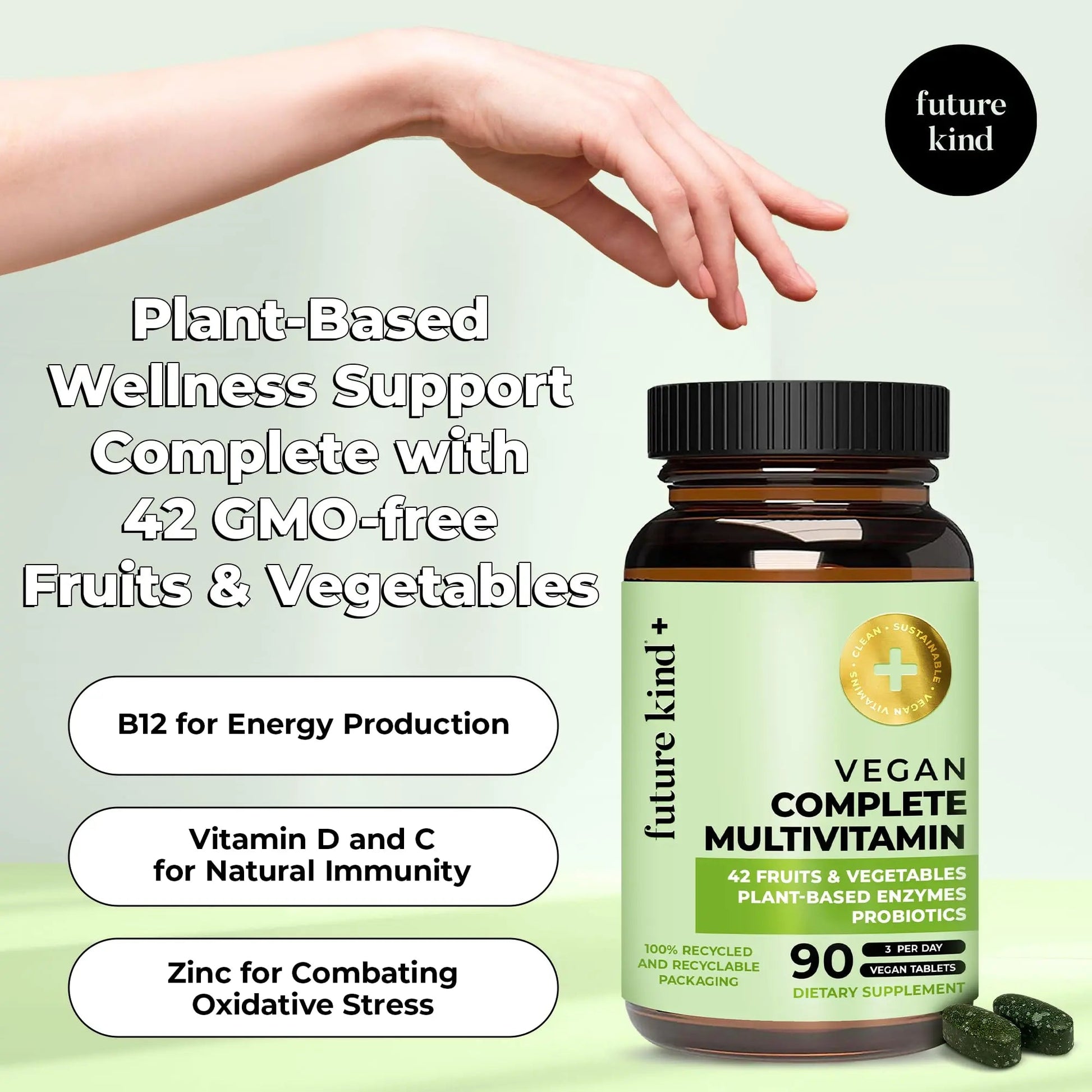 Future Kind Vegan Multivitamins Complete - 42-in-1 Vegan Multivitamins for Women & Men with Enzymes, B12, Zinc, & Probiotics Future KindBuy Supplements Australia