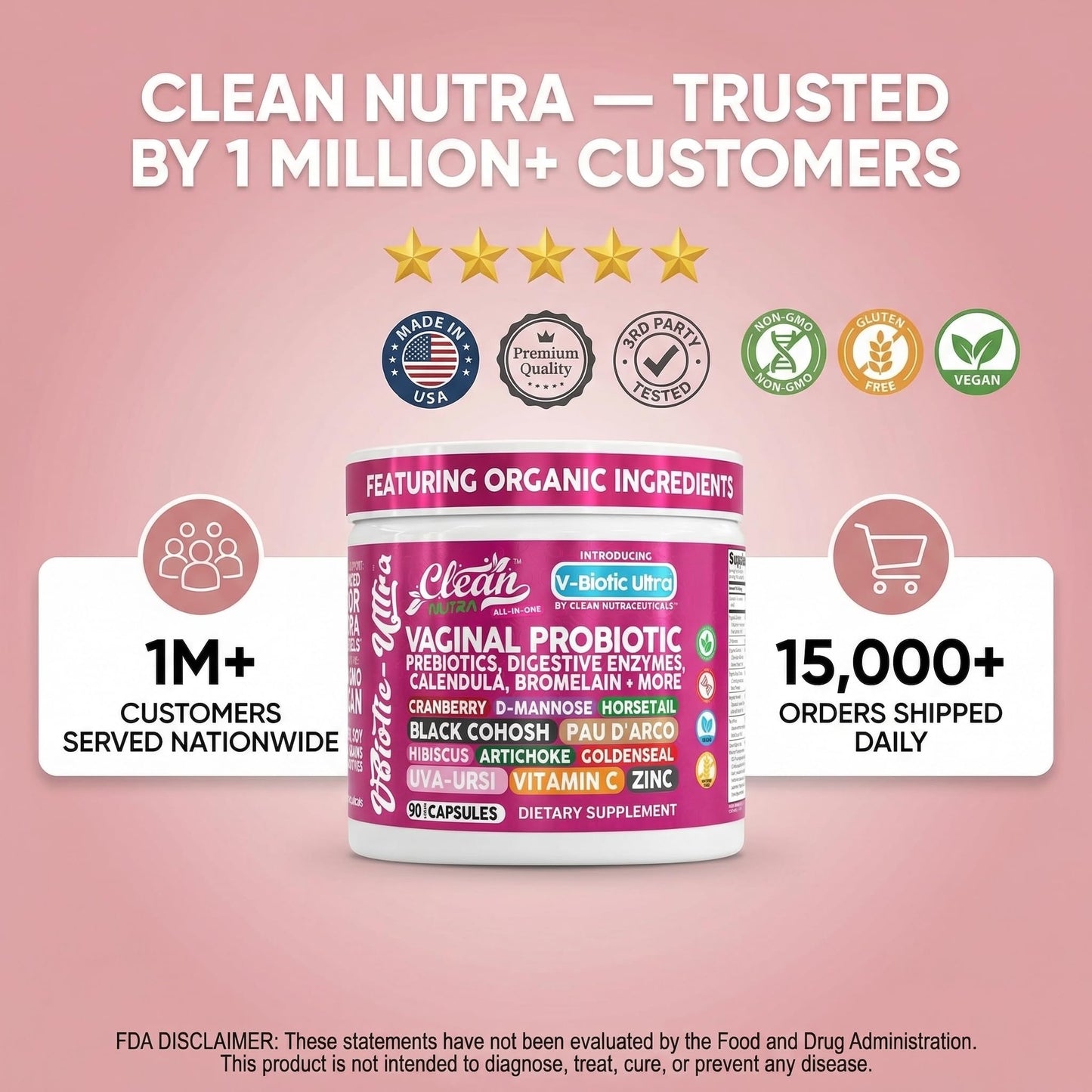 Clean Nutra Vaginal Probiotics for Women + Prebiotics Digestive Enzymes Bromelain Cranberry D Mannose Horsetail Black Cohosh Artichoke Hibiscus Flowers Probiotic for Digestive Health 90 Vegan Capsules Clean NutraceuticalsBuy Supplements Australia