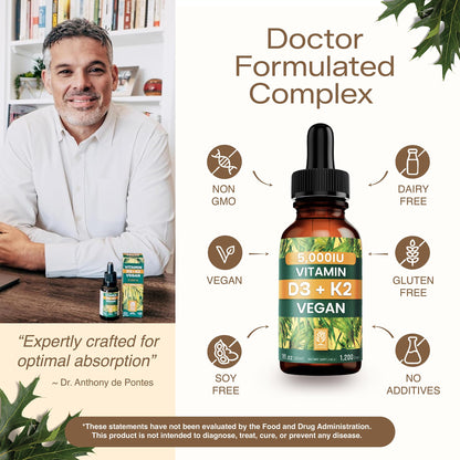 NATURTREU Vegan Vitamin D3 K2 Liquid Drops with MCT Oil for Adults (240 Servings) - Liquid Vitamin D K2 MK7 - All Natural, Non-GMO & Dr Formulated with 3X More Absorption - Third-Party Tested NATURTREUBuy Supplements Australia