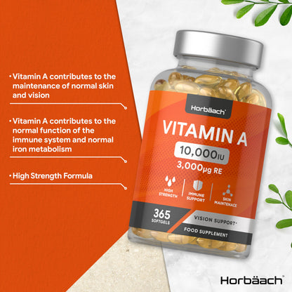 Vitamin A Capsules 10,000iu | 365 Count (1 Year Supply) | High Strength Vitamin A Supplem HorbäachBuy Supplements Australia