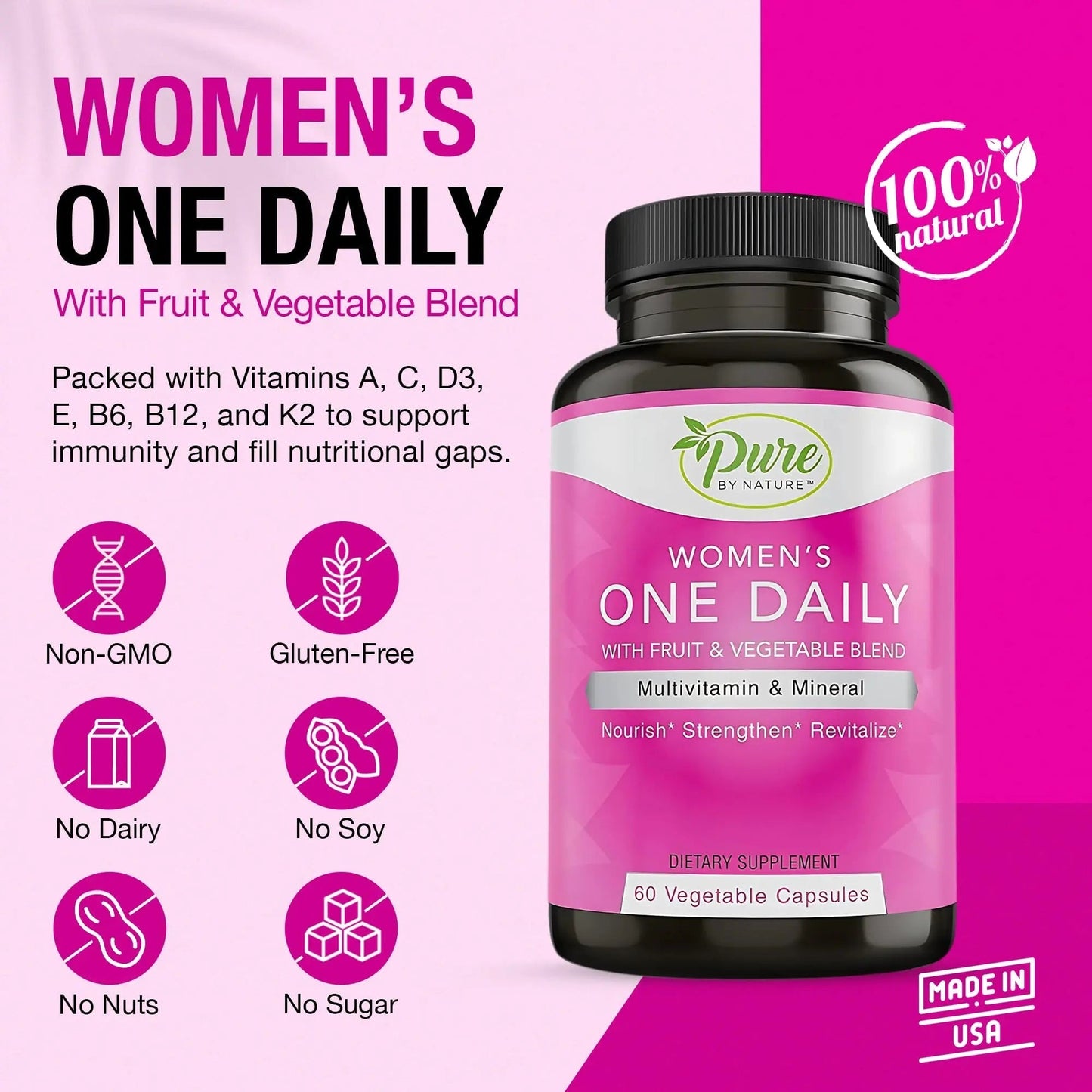 Pure By Nature One-Daily Multi-Vitamin for Women, 60 Count Pure By NatureBuy Supplements Australia