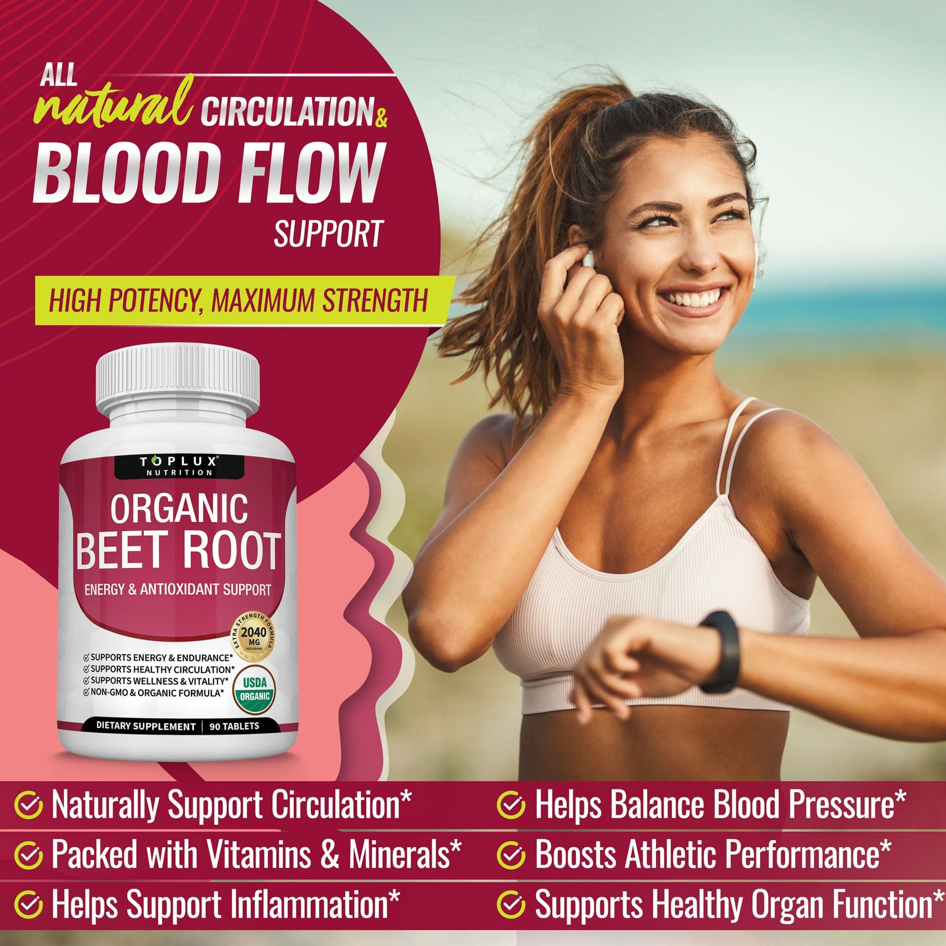 Organic Beet Root Powder Tablets - 2040mg Natural Nitric Oxide Beets to Support, Energy TopluxBuy Supplements Australia