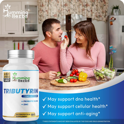 Humming Herbs Tributyrin Complex — 850 mg per Serving (95% Pure, yielding 731 mg Butyrate) with L-Glutamine, Zinc L-Carnosine, FOS & Probiotic Blend (180) Humming HerbsBuy Supplements Australia