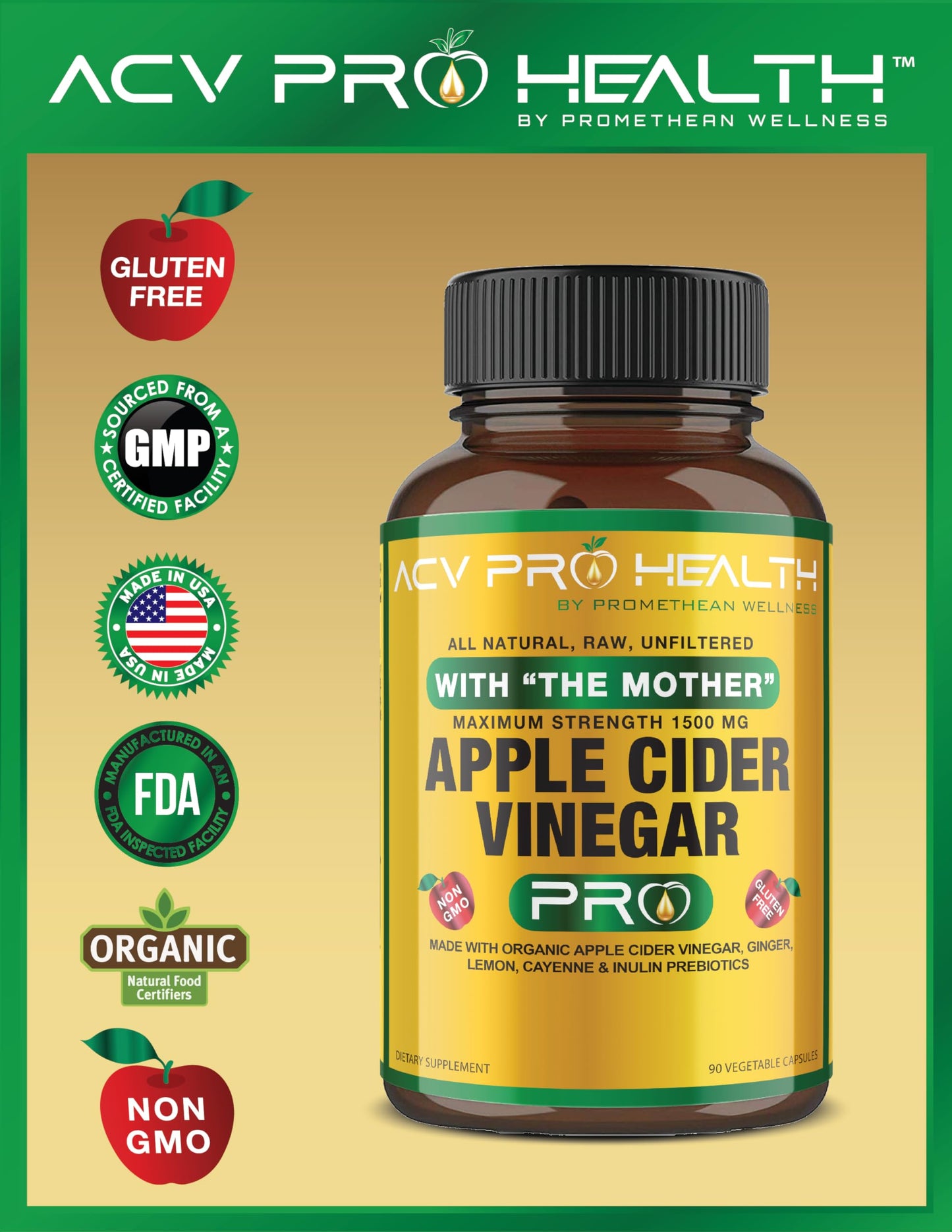 Certified Organic Apple Cider Vinegar Capsules Pro with Mother Acv Pills Detox Promethean WellnessBuy Supplements Australia