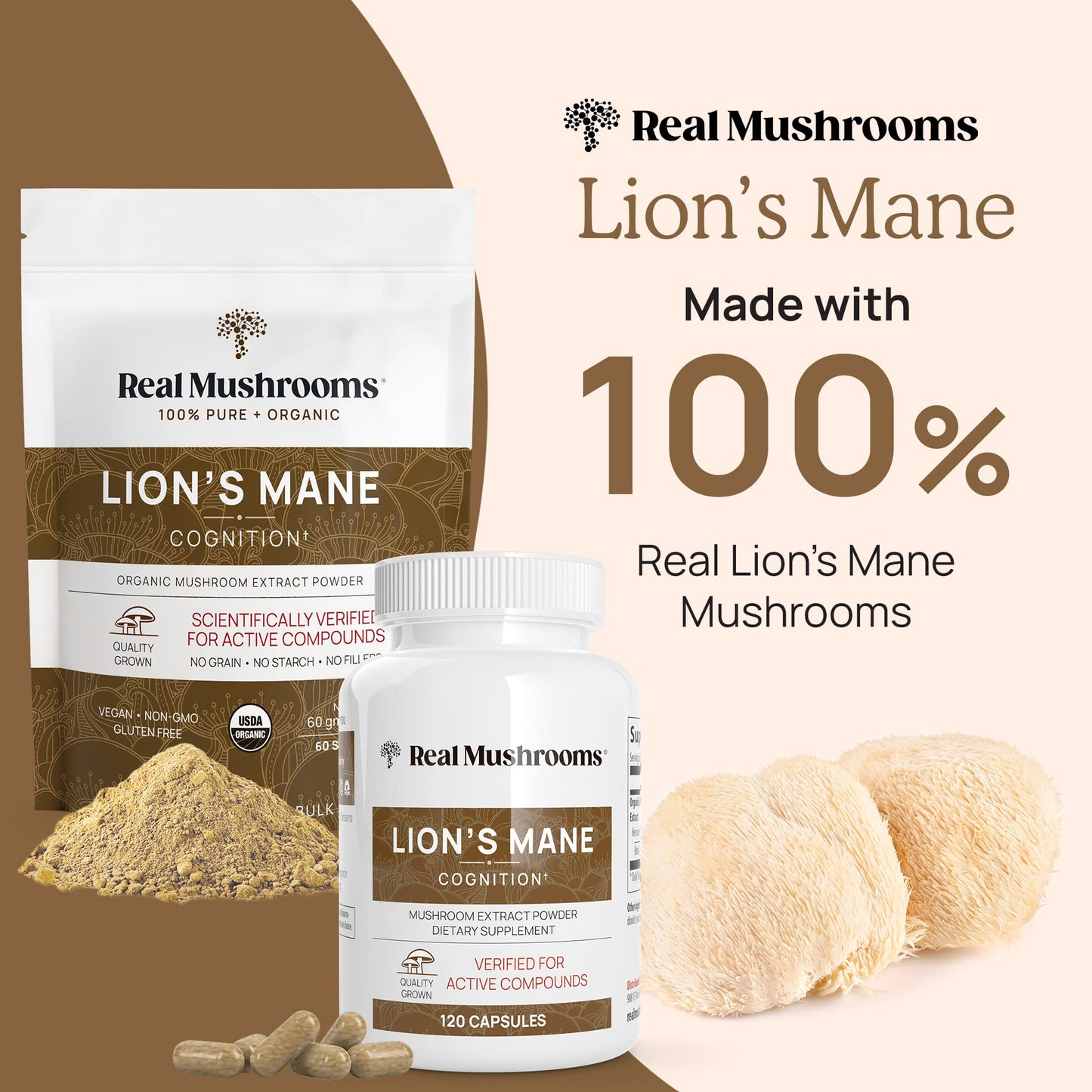 Real Mushrooms Lion’s Mane Capsules - Organic Lions Mane Mushroom Extract Real MushroomsBuy Supplements Australia